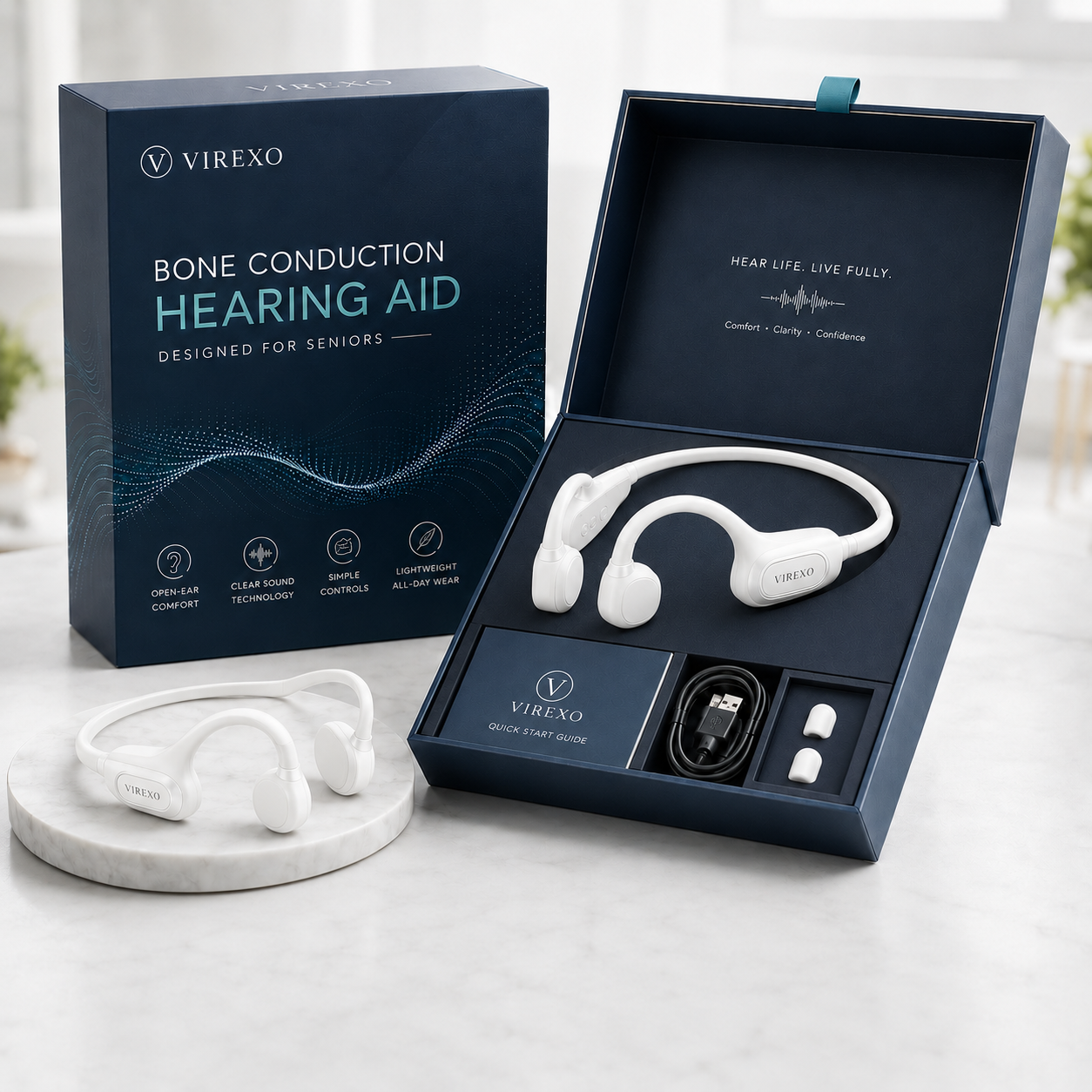 ✨🎧 Open-Ear Bone Conduction Hearing Headphones - Clearer Conversations, Comfortable Wear & Smart Daily Listening Support