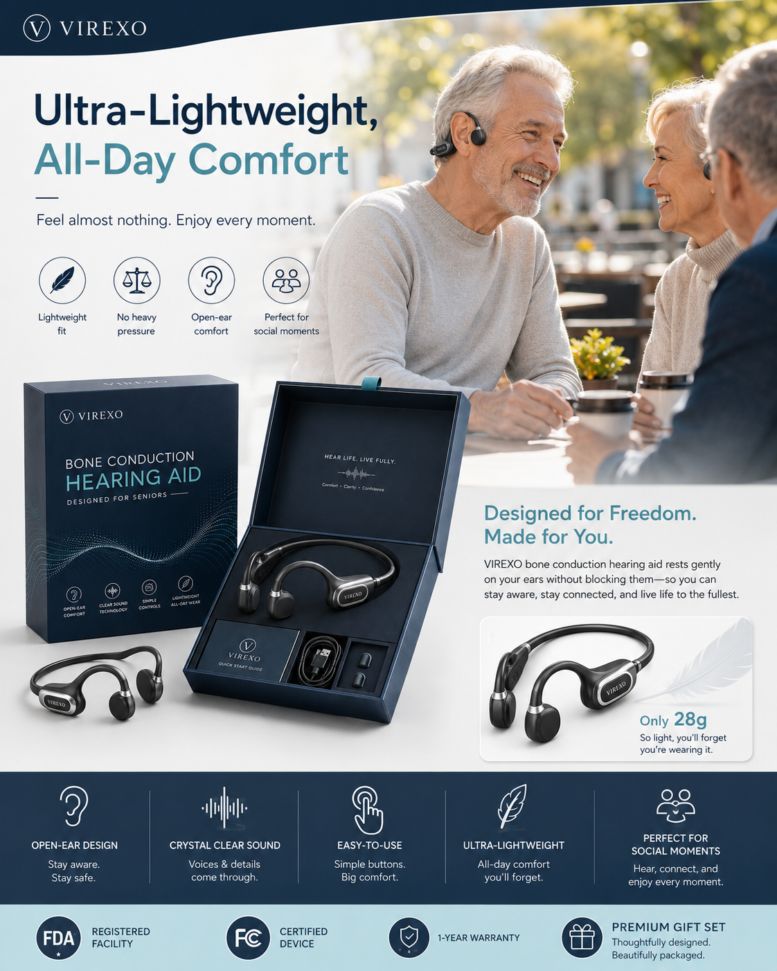 ✨🎧 Open-Ear Bone Conduction Hearing Headphones - Clearer Conversations, Comfortable Wear & Smart Daily Listening Support