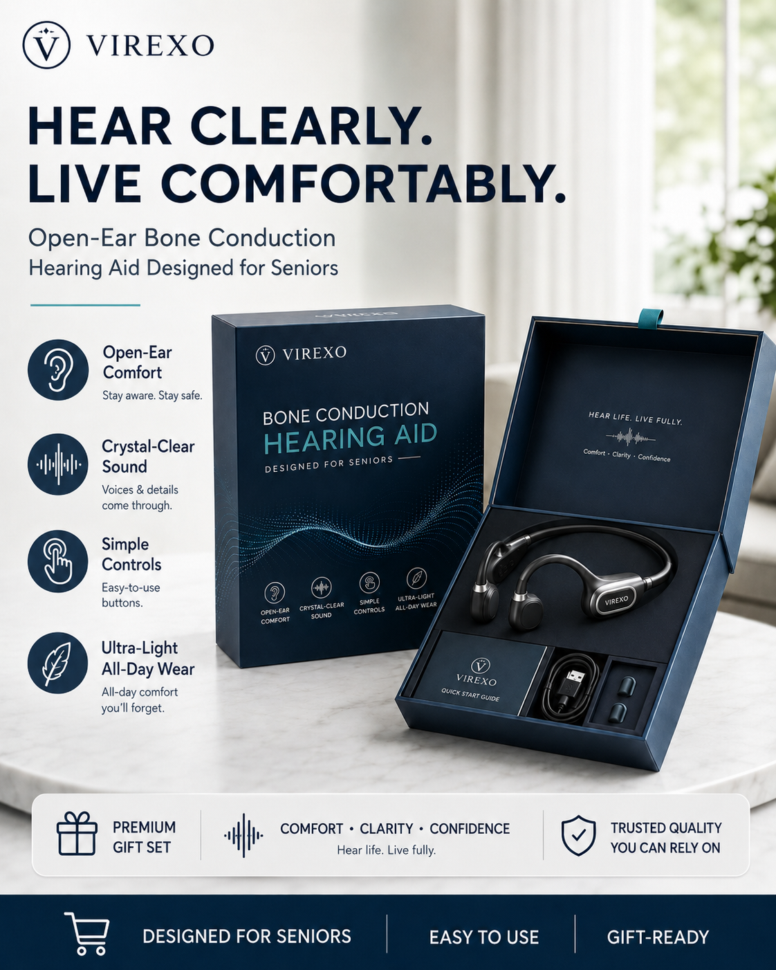✨🎧 Open-Ear Bone Conduction Hearing Headphones - Clearer Conversations, Comfortable Wear & Smart Daily Listening Support