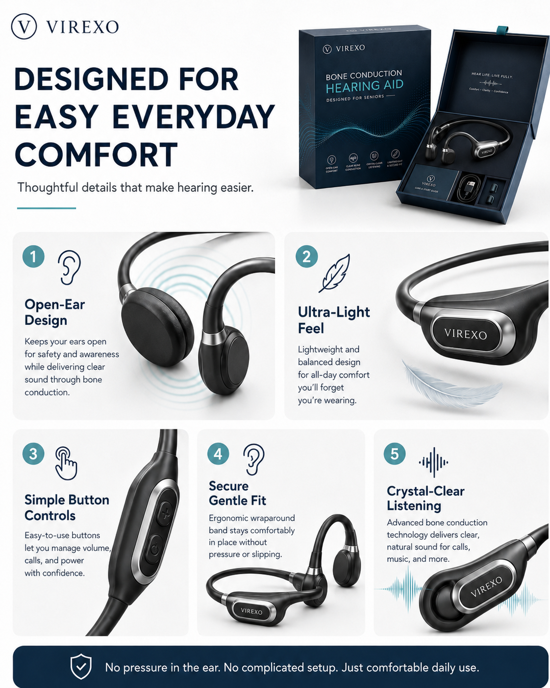 ✨🎧 Open-Ear Bone Conduction Hearing Headphones - Clearer Conversations, Comfortable Wear & Smart Daily Listening Support