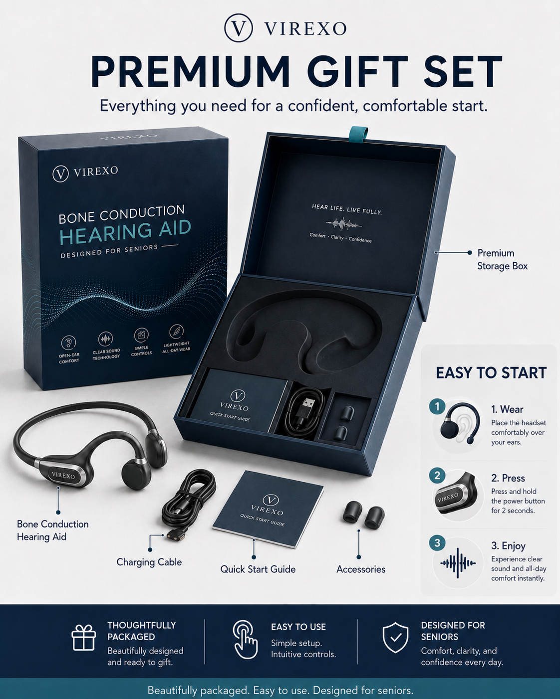 ✨🎧 Open-Ear Bone Conduction Hearing Headphones - Clearer Conversations, Comfortable Wear & Smart Daily Listening Support